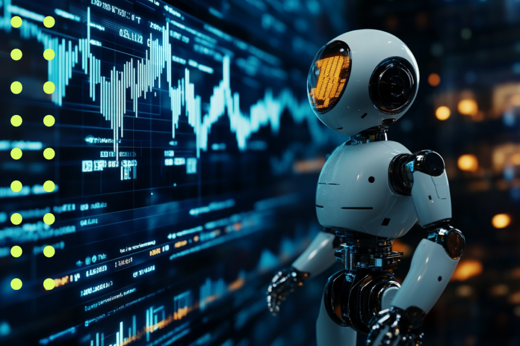 Robot observing financial charts